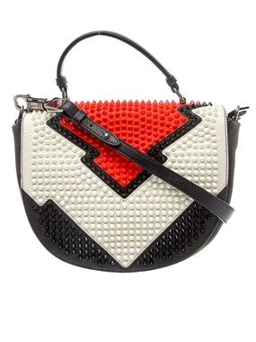Christian Louboutin Red, White & Black Studded Leather Crossbody
